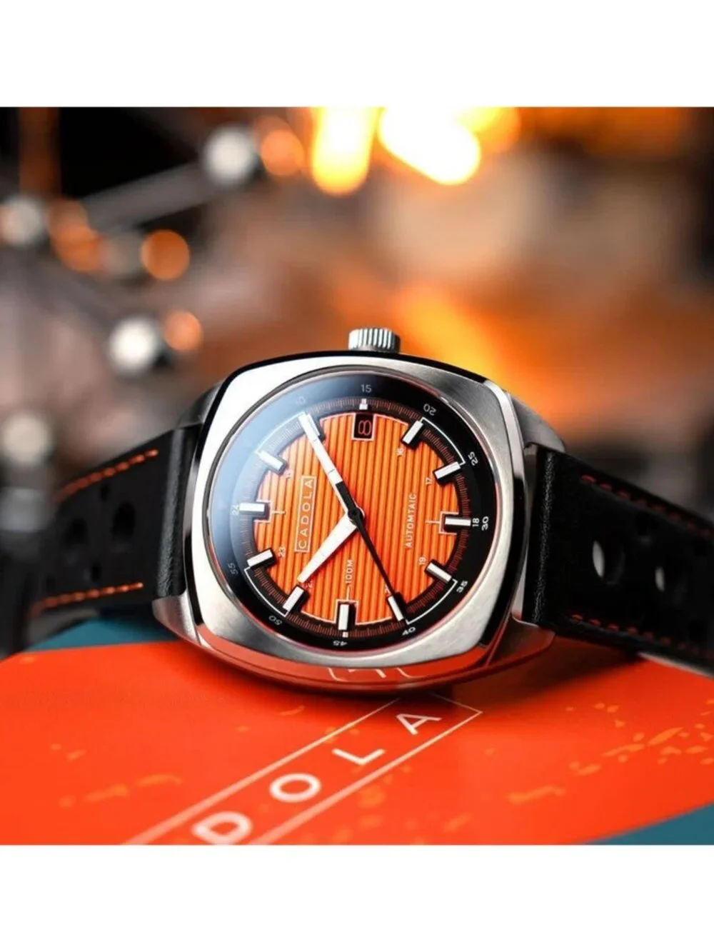 NWT Cadola Buxton Automatic Orange Dial Men's Watch